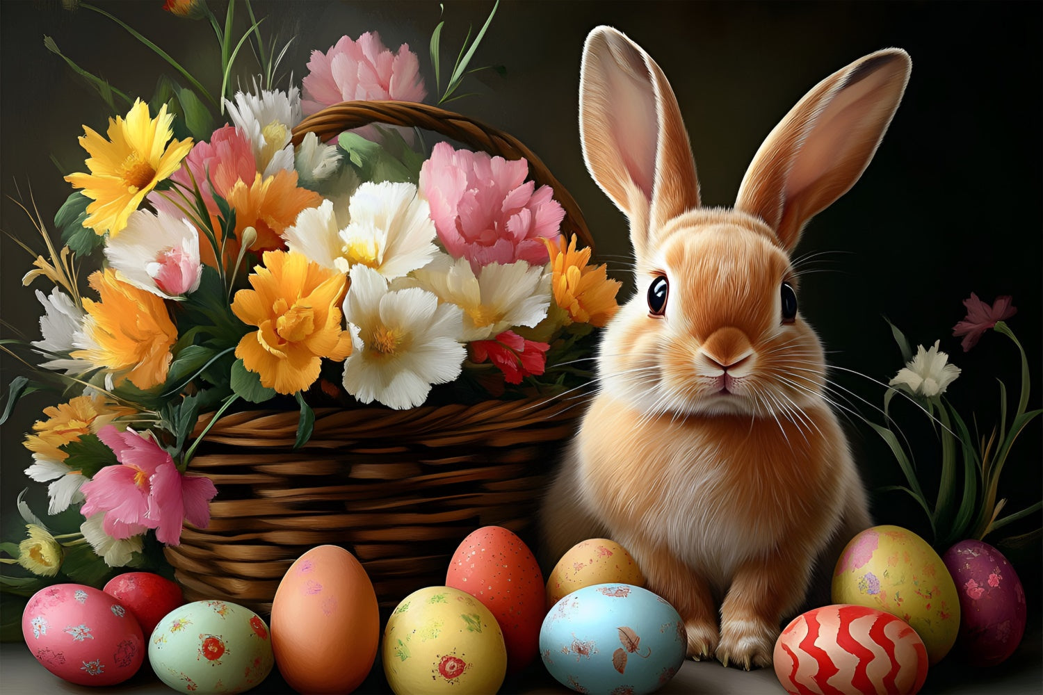 Fotografie Ostern Backdrop Charm Floral Vibrant Bunny Backdrop CSH2-60