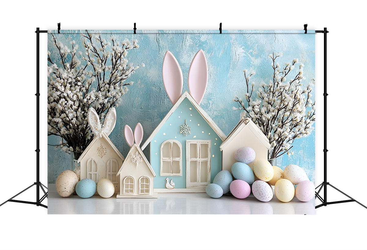 Ostern Backdrop Fotografie Dreamy Bunny Cottage Blue Backdrop CSH2-62