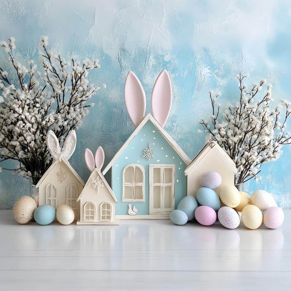 Ostern Backdrop Fotografie Dreamy Bunny Cottage Blue Backdrop CSH2-62