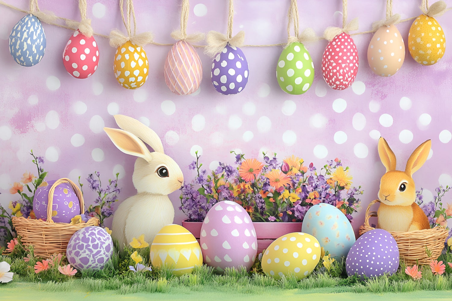 Fotografie Ostern Backdrop Fun Bunny bunte Eier Backdrop CSH2-7