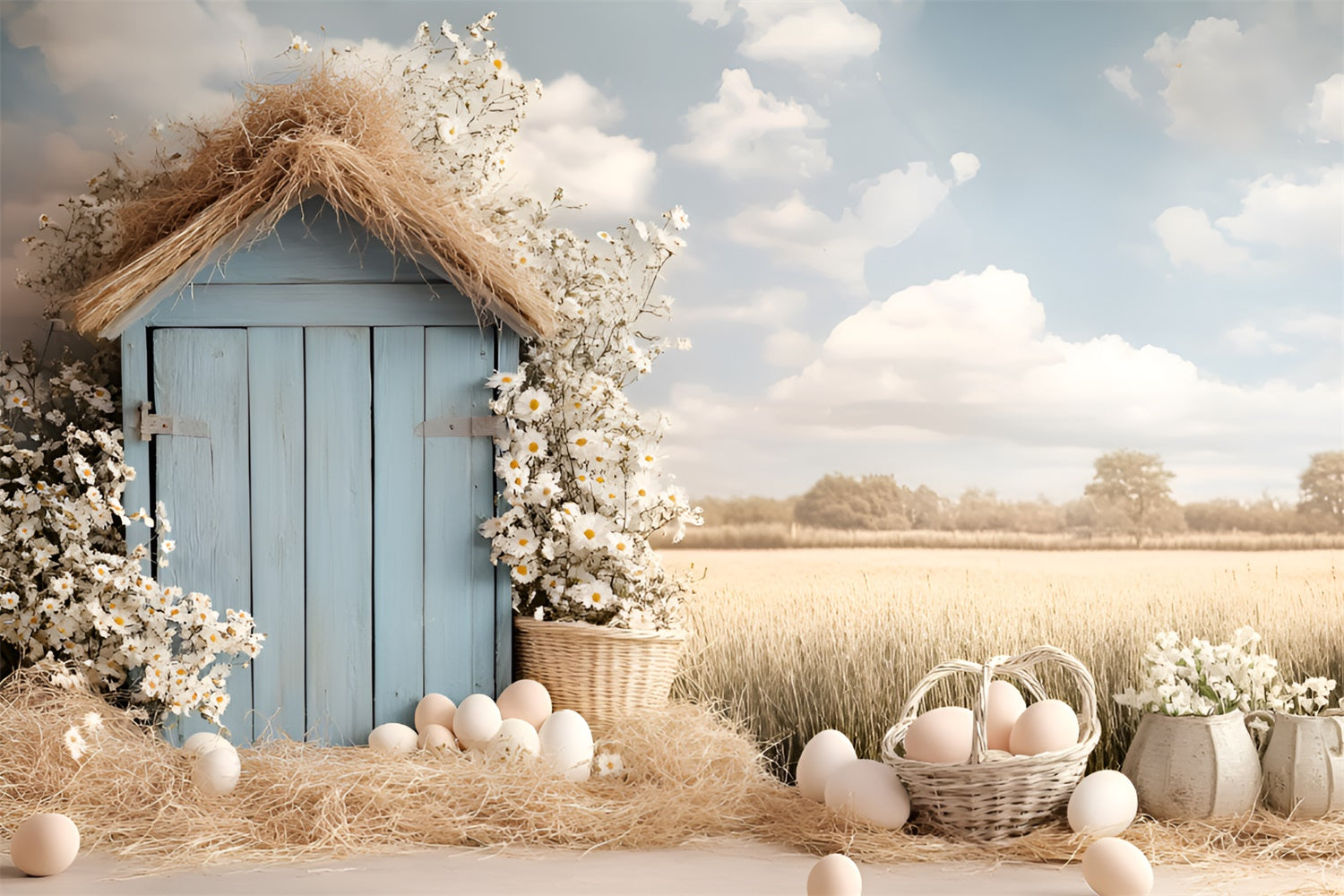 Ostern Fotografie Backdrops Land Weizenfeld Ei Hintergrund CSH2-83