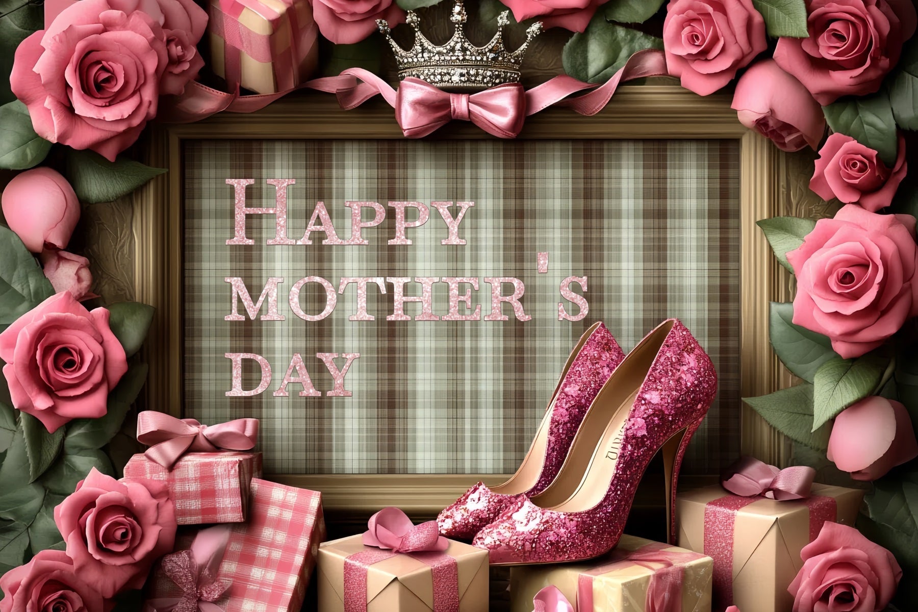Muttertag Backdrop Ideen High Heels Rosen Personalisierte Backdrop CSH3-148