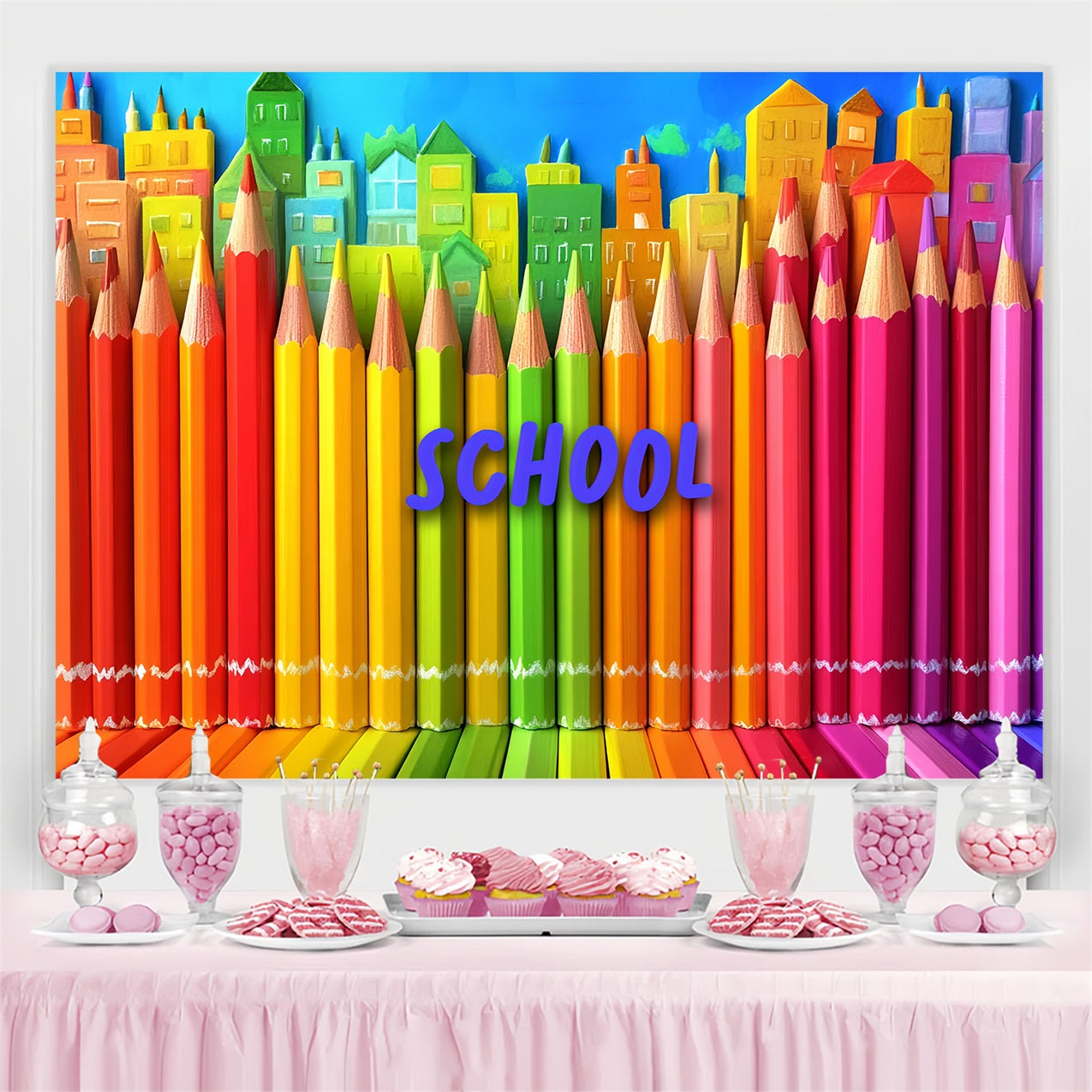 Back To School Fotokulisse Urban Art Bunte Bleistift Hintergrund CSH3-45