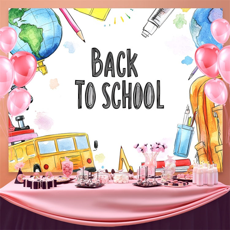 Backdrop für Back To School Aquarell Schule Zubehör Hintergrund CSH3-50