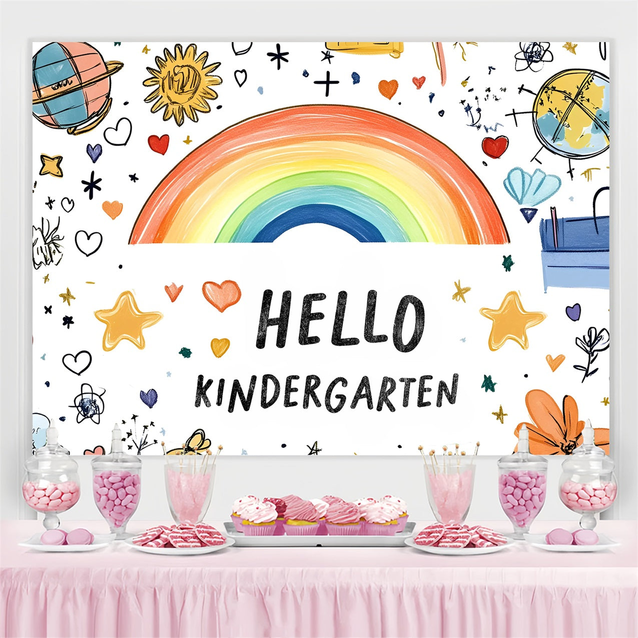 Back To School Fotokulisse Handgezeichnete Sterne Regenbogen Kulisse CSH3-52