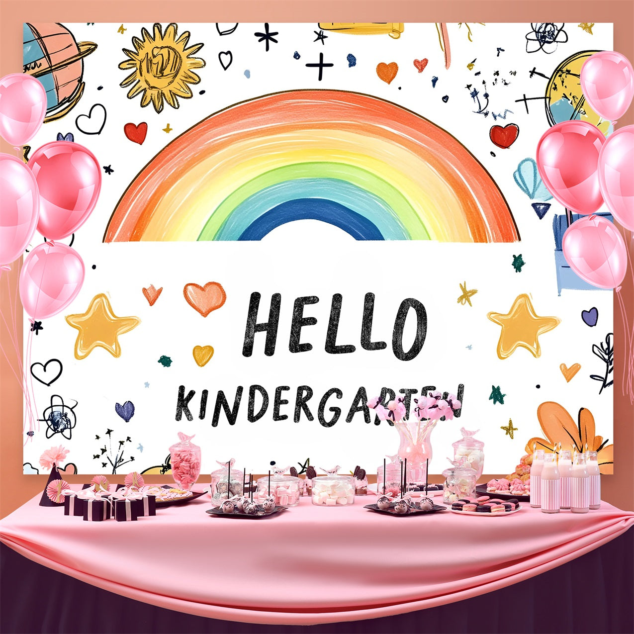Back To School Fotokulisse Handgezeichnete Sterne Regenbogen Kulisse CSH3-52
