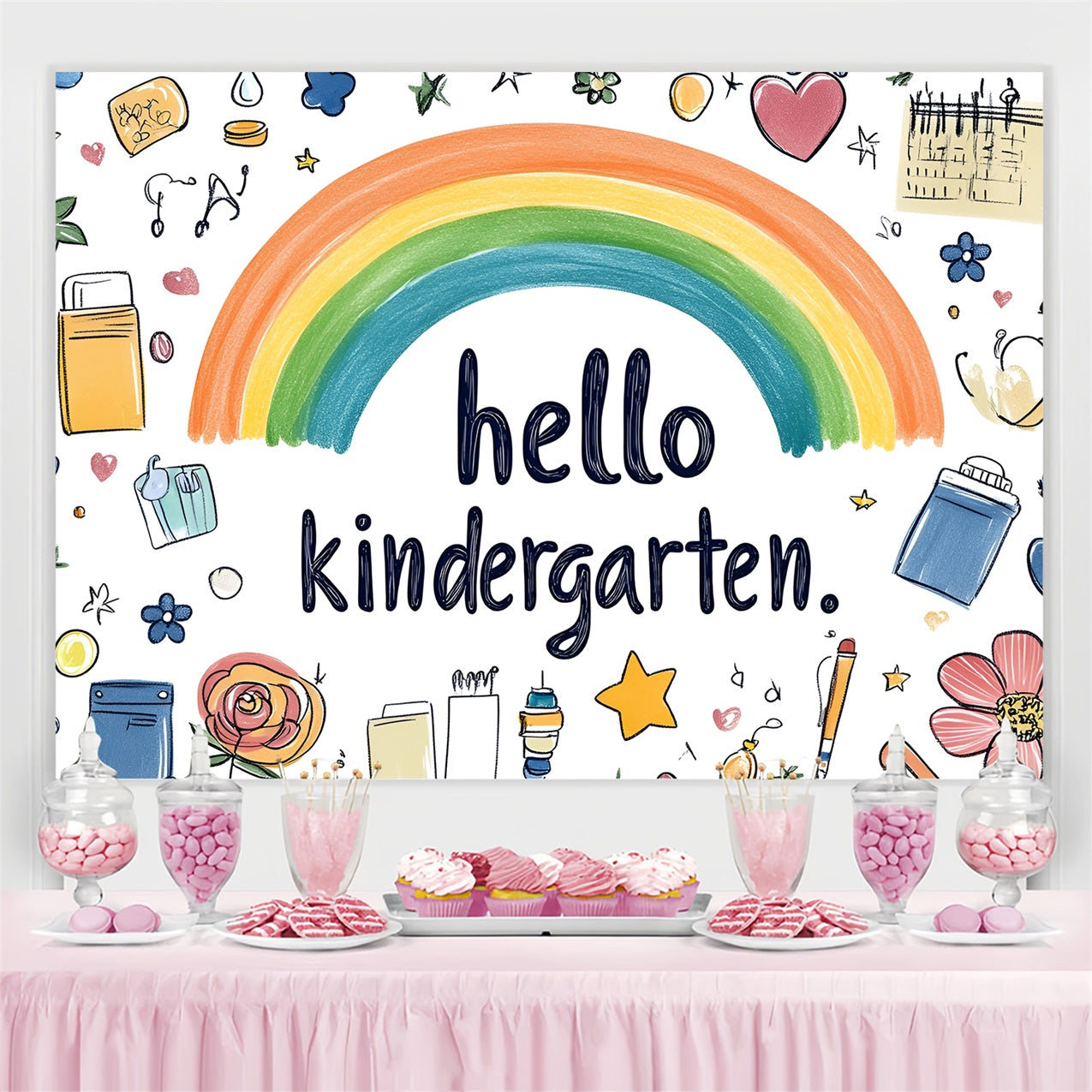 Back To School Backdrop Verspielte Aquarell Kindergarten Backdrop CSH3-54