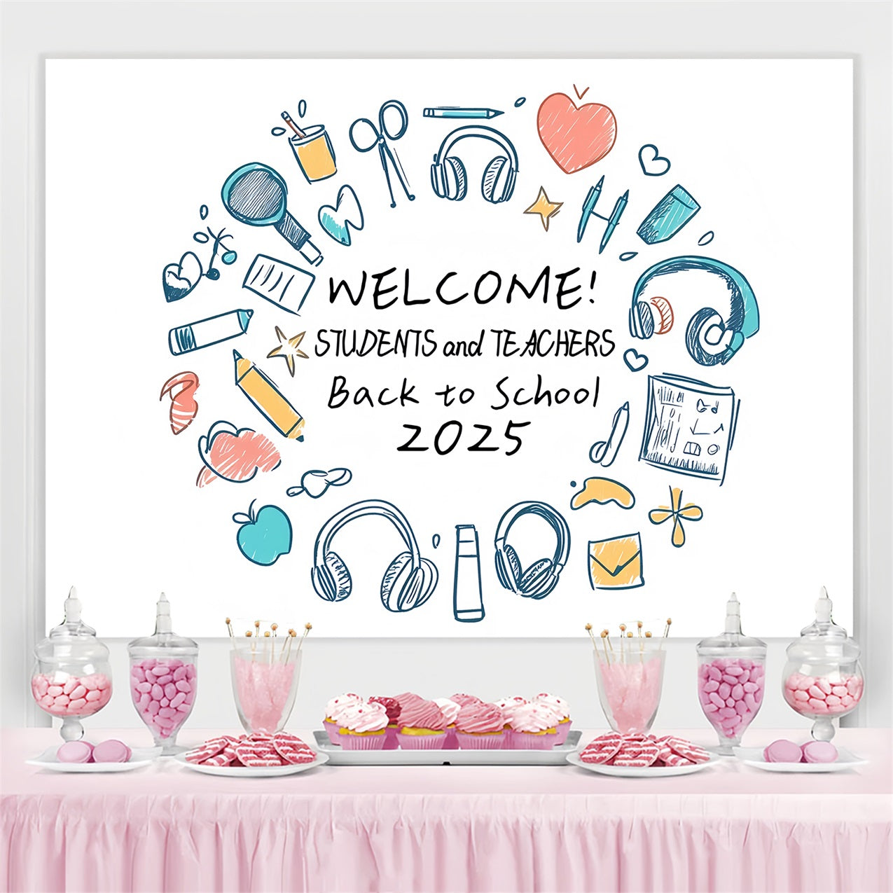 Backdrop für Back to School Hand gezeichnete Schule liefert Hintergrund CSH3-58