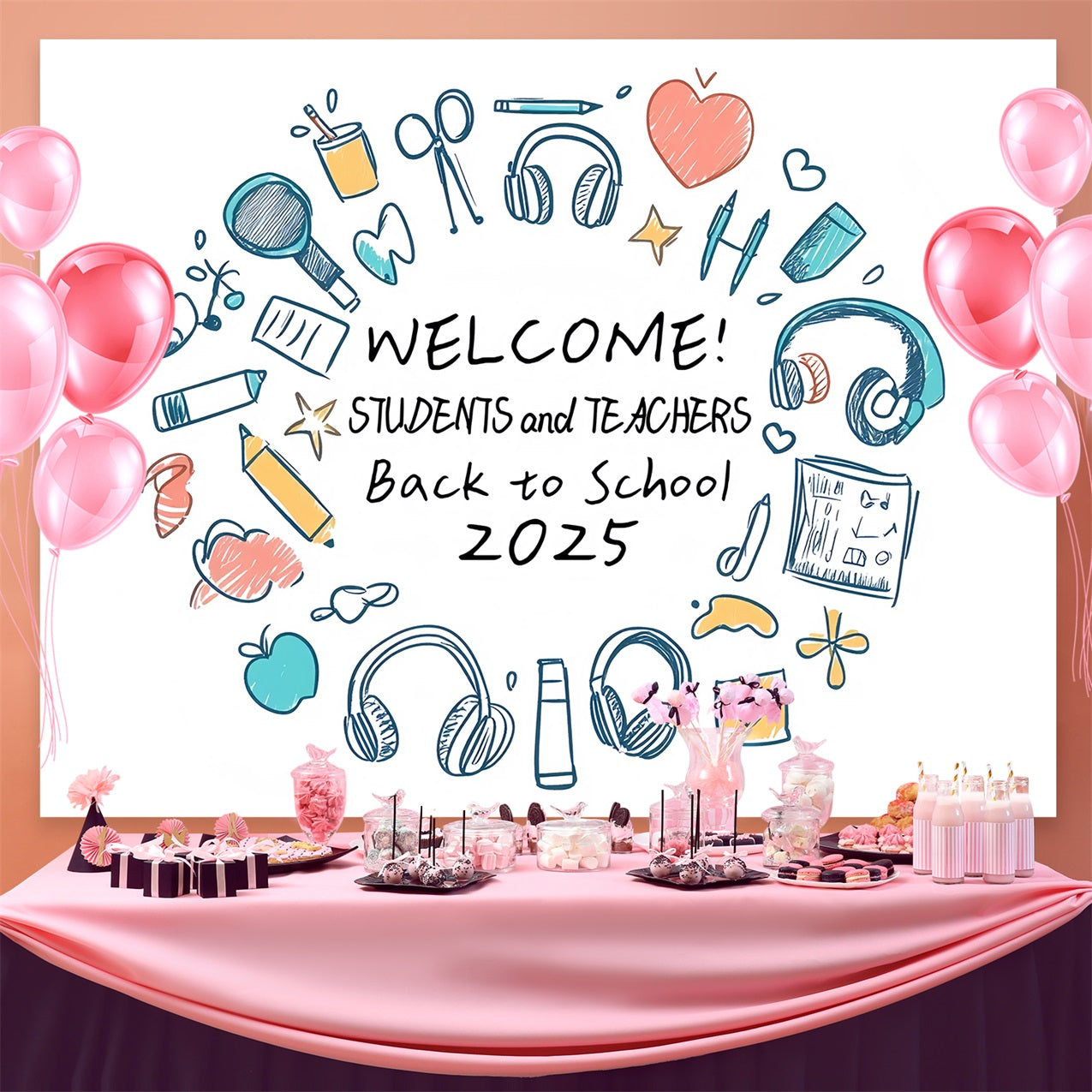 Backdrop für Back to School Hand gezeichnete Schule liefert Hintergrund CSH3-58