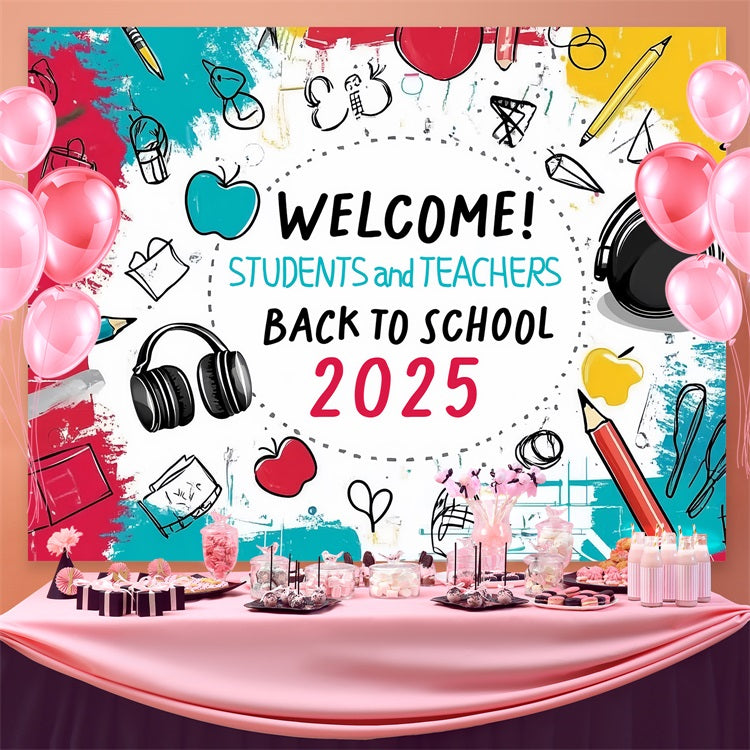 Backdrop Zurück in die Schule Spaß Klassenzimmer liefert Doodle Hintergrund CSH3-59