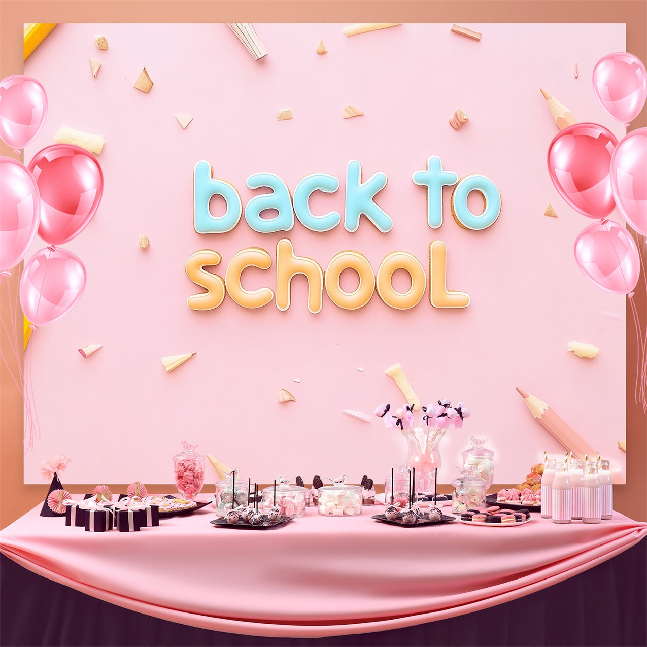 Back To School Fotokulisse Minimalistische Bleistift Rosa Kulisse CSH3-86
