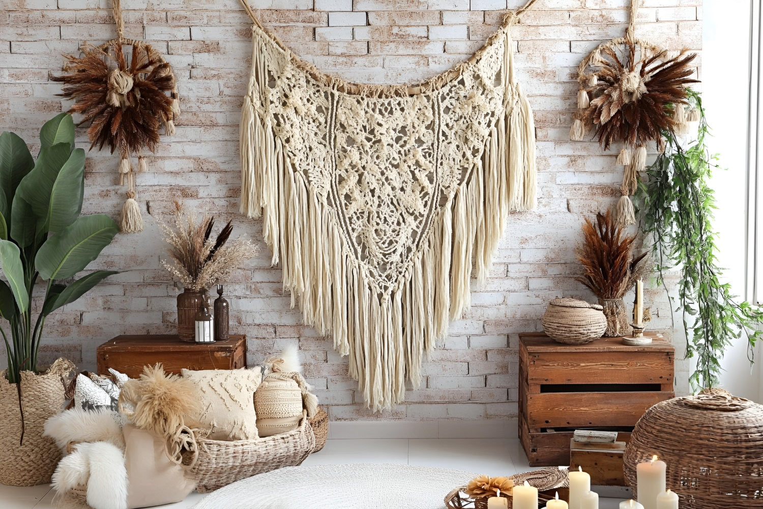 Boho-Fotohintergrund Ziegelmauer Makramee-Hintergrund CSH4-141