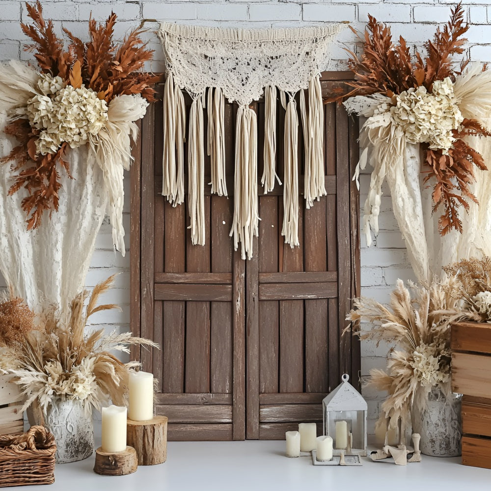 Boho Backdrop Ideen Getrocknete Blumen Holz Tür Hintergrund CSH4-142