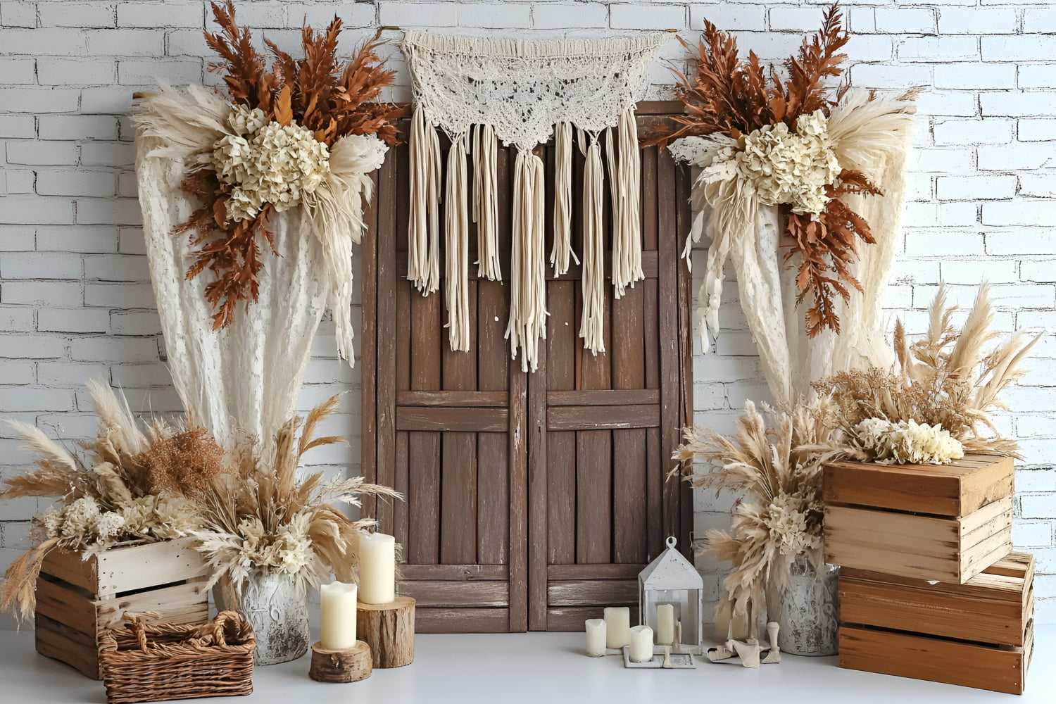 Boho Backdrop Ideen Getrocknete Blumen Holz Tür Hintergrund CSH4-142