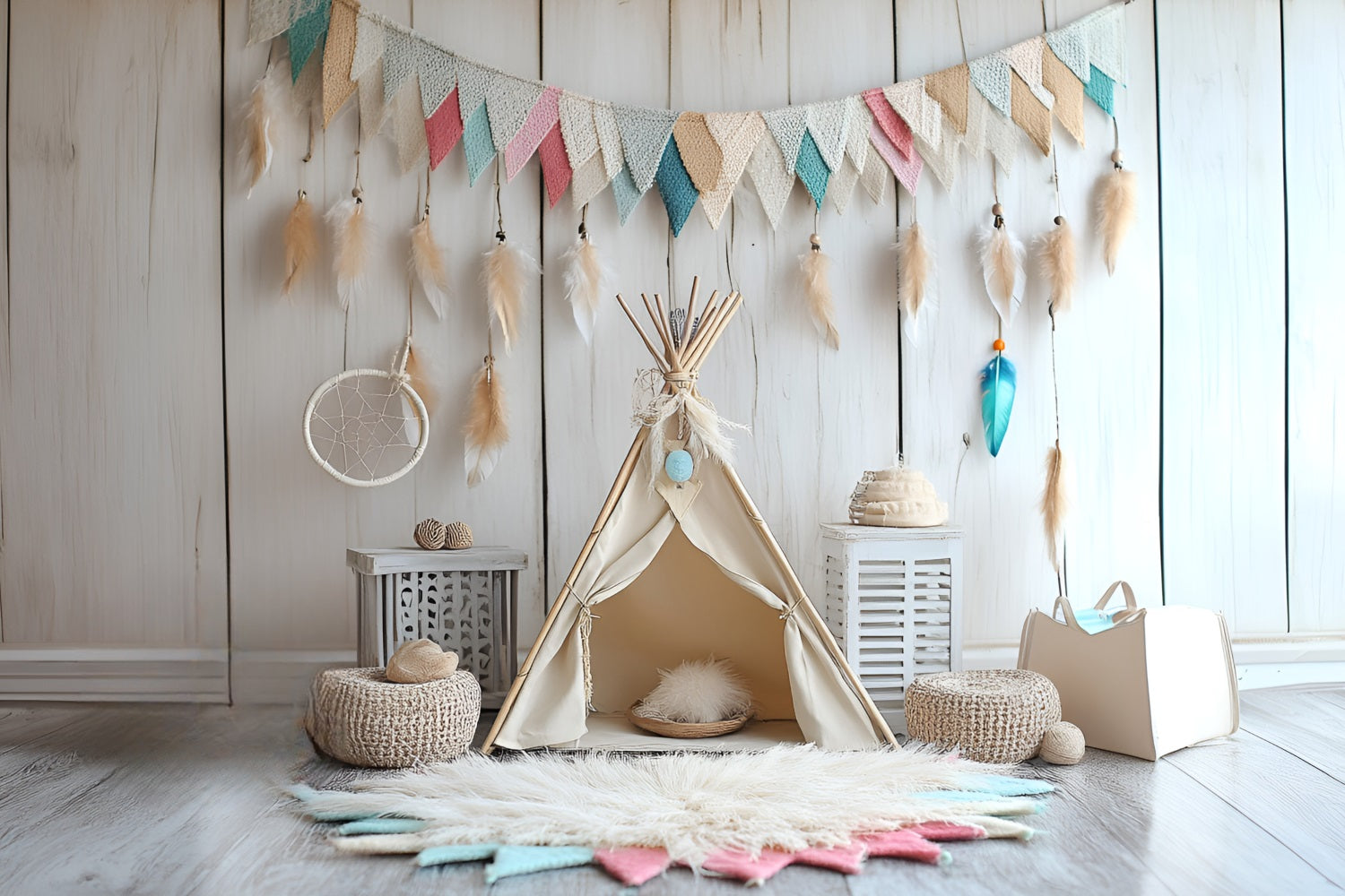 Boho Backdrops Federgirlande Kinderzelt Backdrop CSH4-144