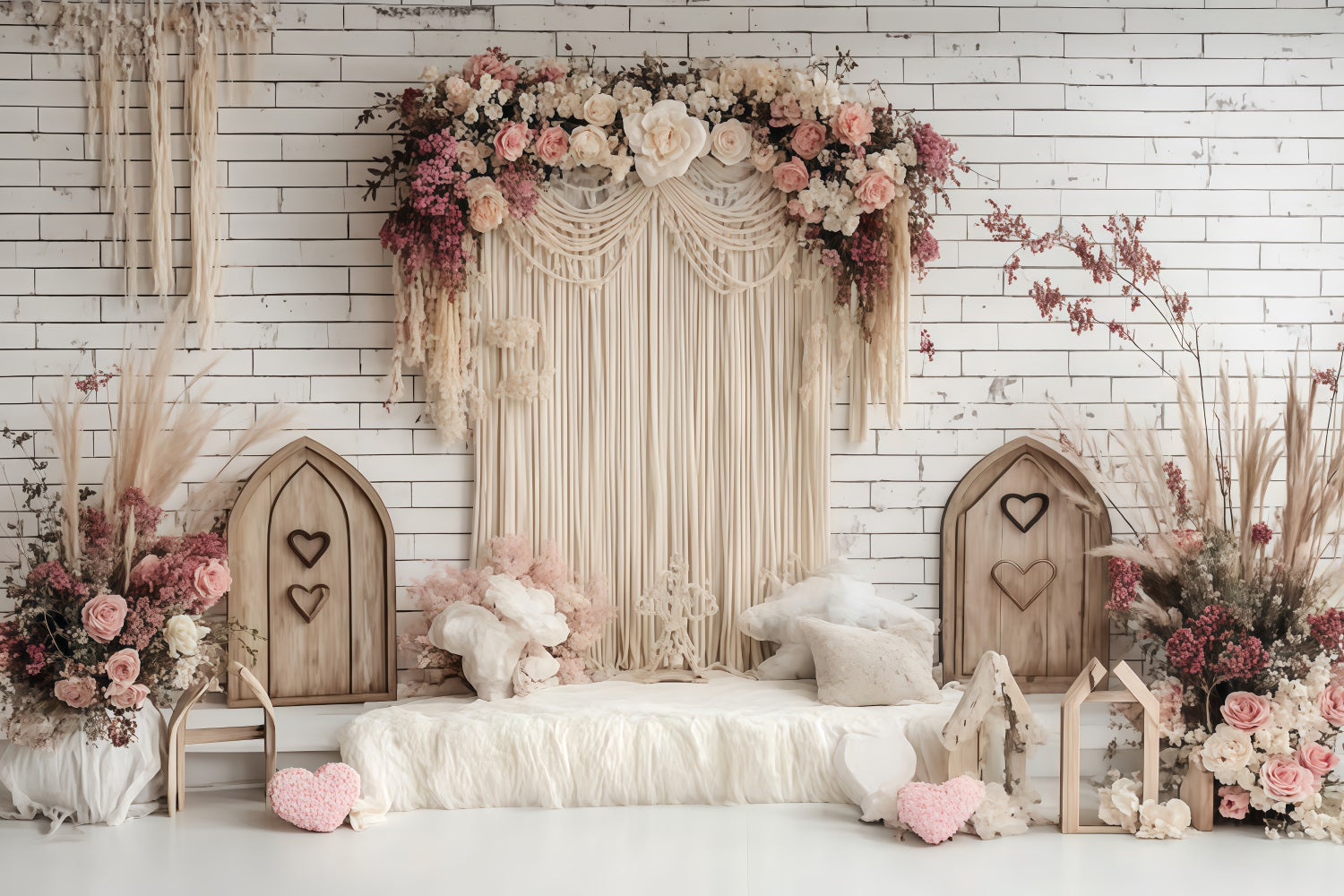 Boho Backdrop Ideen Makramee Vorhang Blumen Hintergrund CSH4-147