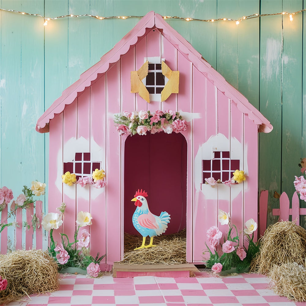 Scheune Backdrop Rosa Huhn Blumen Backdrop CSH4-204