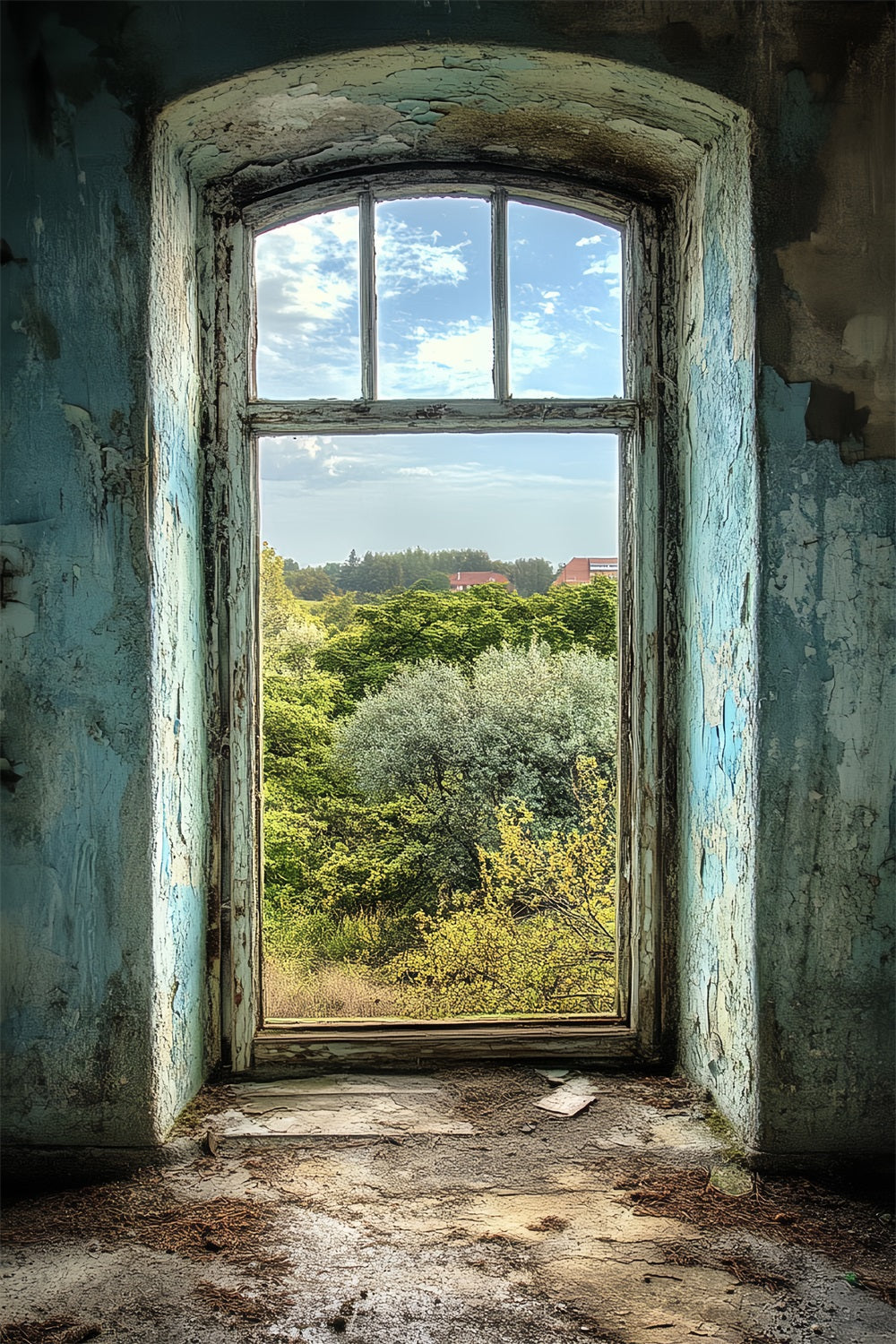 Vintage-Hintergrund abblätternde blaue Wand Fenster Hintergrund CSH4-267