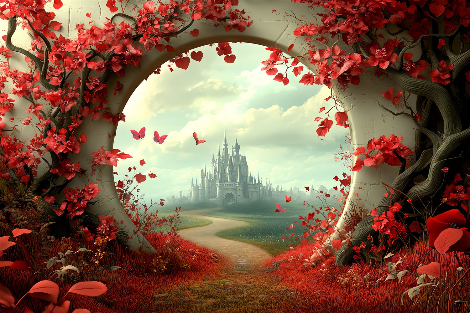 Schloss Fotografie Backdrop Secret Red Path Backdrop CSH4-338