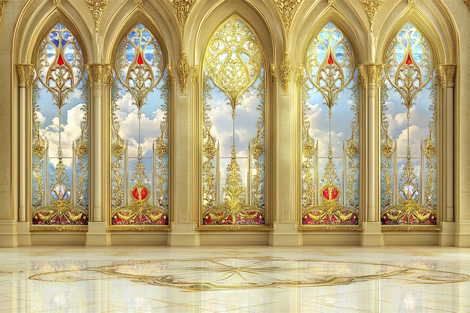 Im Inneren der Burg Backdrop Golden Palace Windows Skies Backdrop CSH4-343