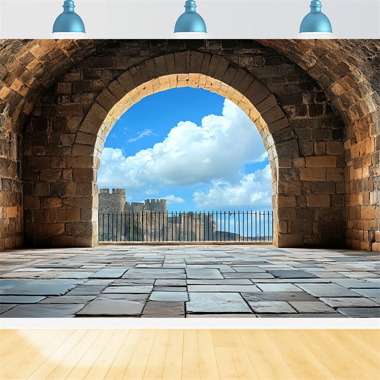 Antiker Hintergrund Mittelalterlicher Bogen Blauer Himmel Vintage Backdrops CSH4-407