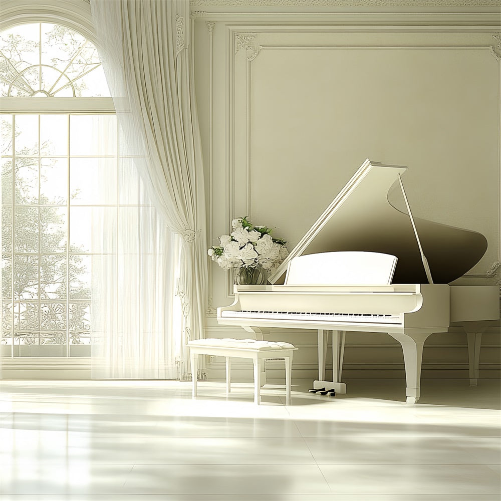 Weinlese-Fotohintergrund Weißes Klavier Eleganter Raum Hintergrund CSH4-414