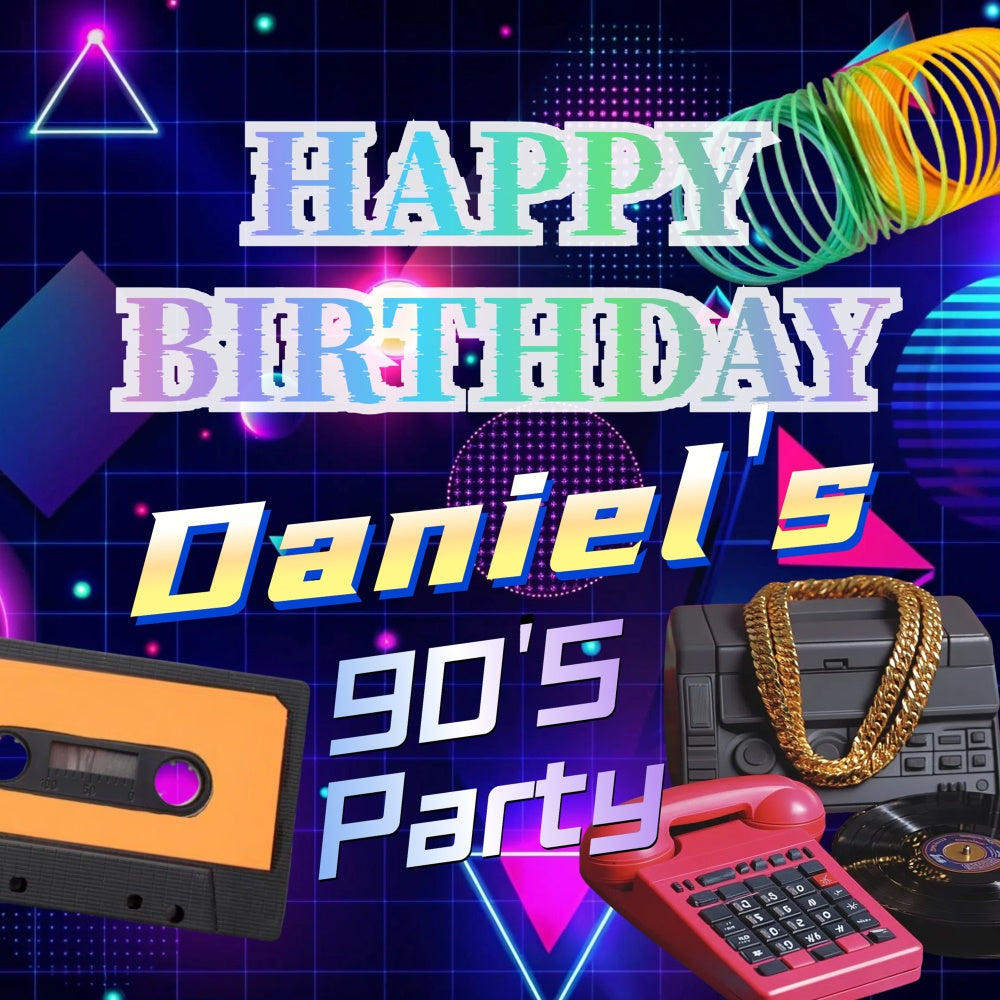 Custom Birthday Backdrops Geometric Glow Cassette Party 90er Jahre Foto-Hintergrund CSH5-20