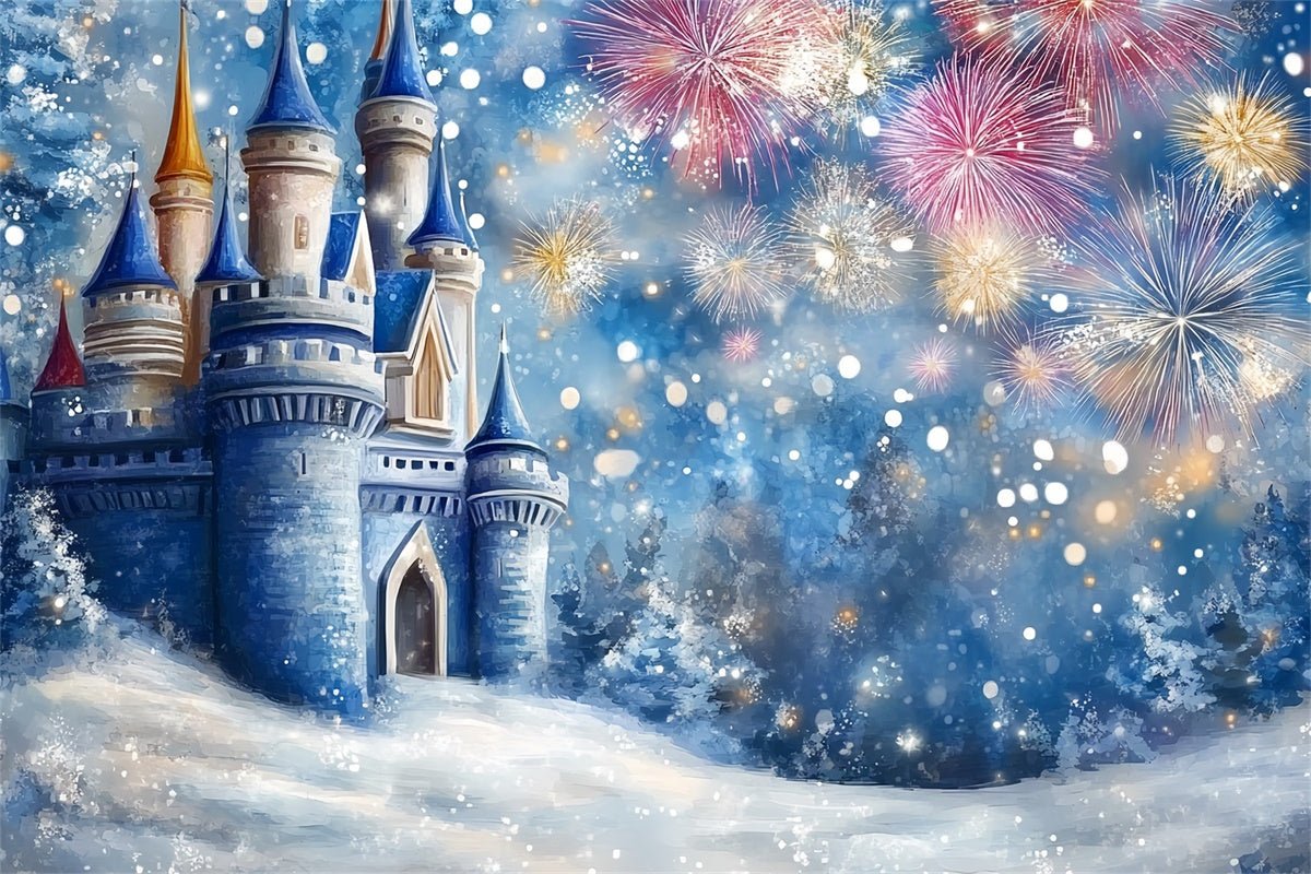 Winter Schloss Hintergrund Feuerwerk Frost Schloss Kinder Hintergrund CSH5-267