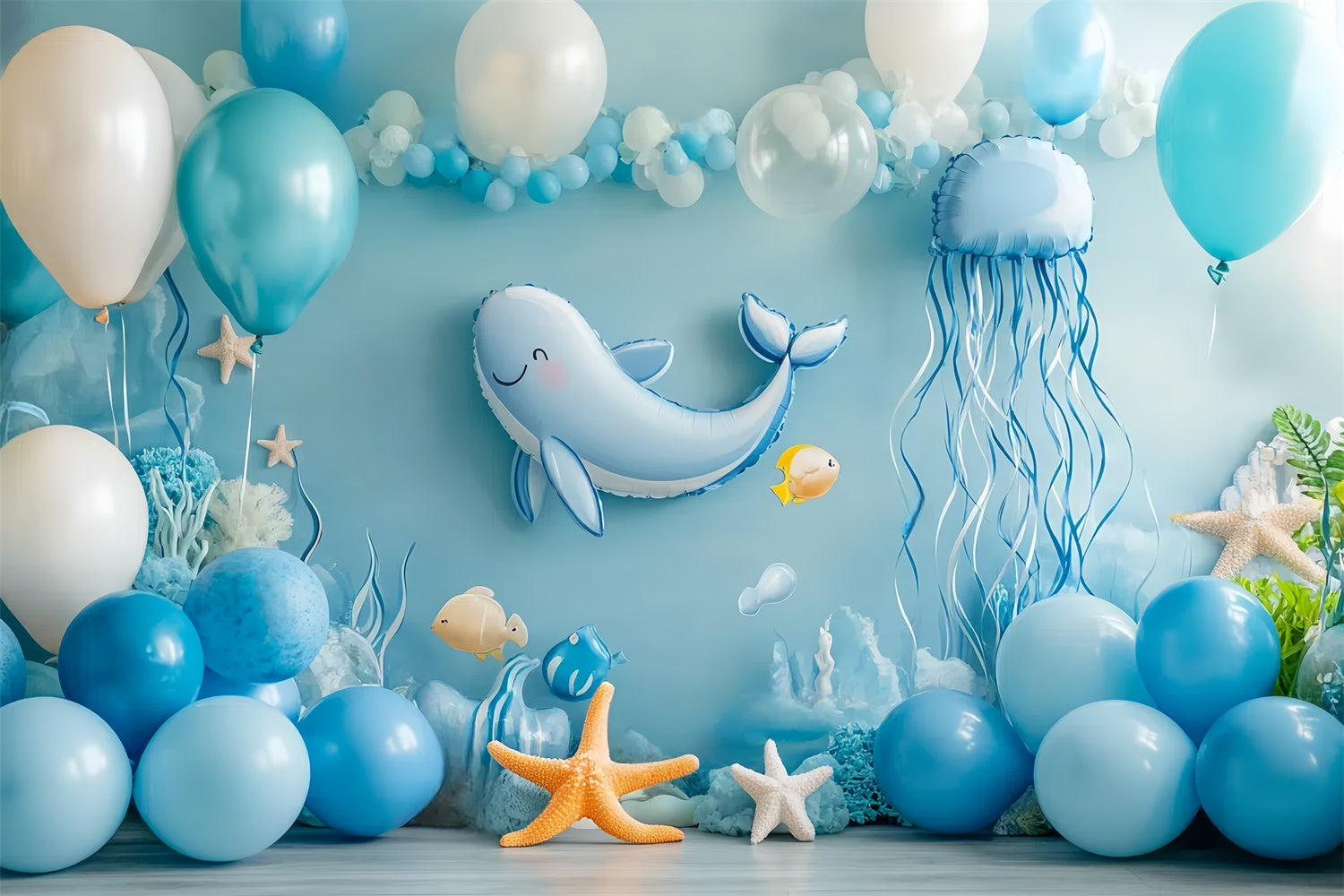 Neugeborene Backdrops Ballon Blau Meer Welt Hintergrund CSH5-292