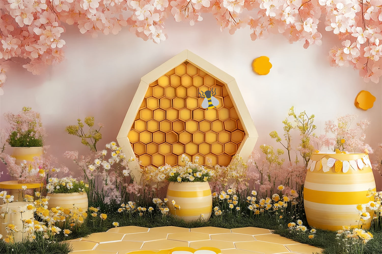 Kinder Backdrop Honigbiene Gänseblümchen Blüte Garten Backdrop CSH5-295