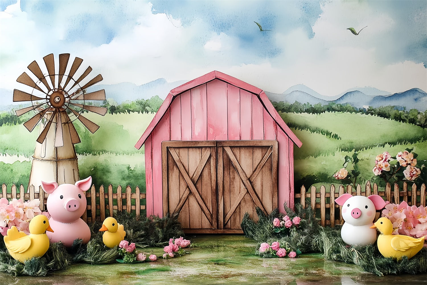 Scheune Backdrop Rosa Scheune Land Critters Backdrop CSH5-299