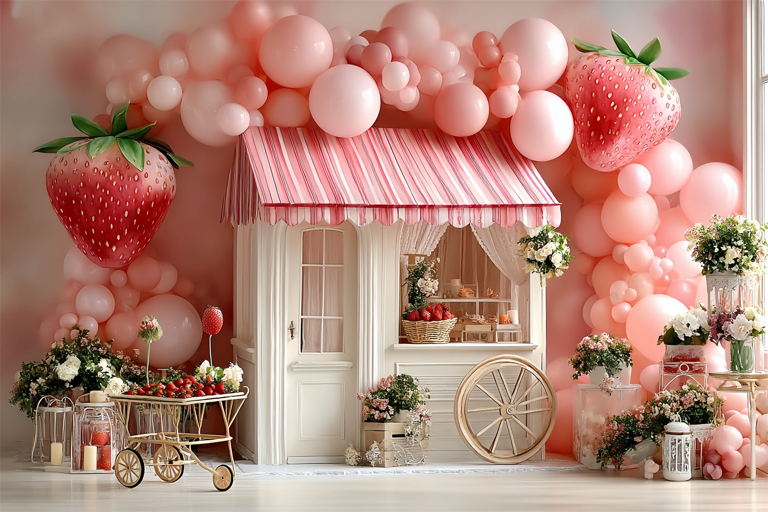 Erdbeer-Hintergrund Ballon-Erdbeer-Häuschen-Hintergrund CSH5-303