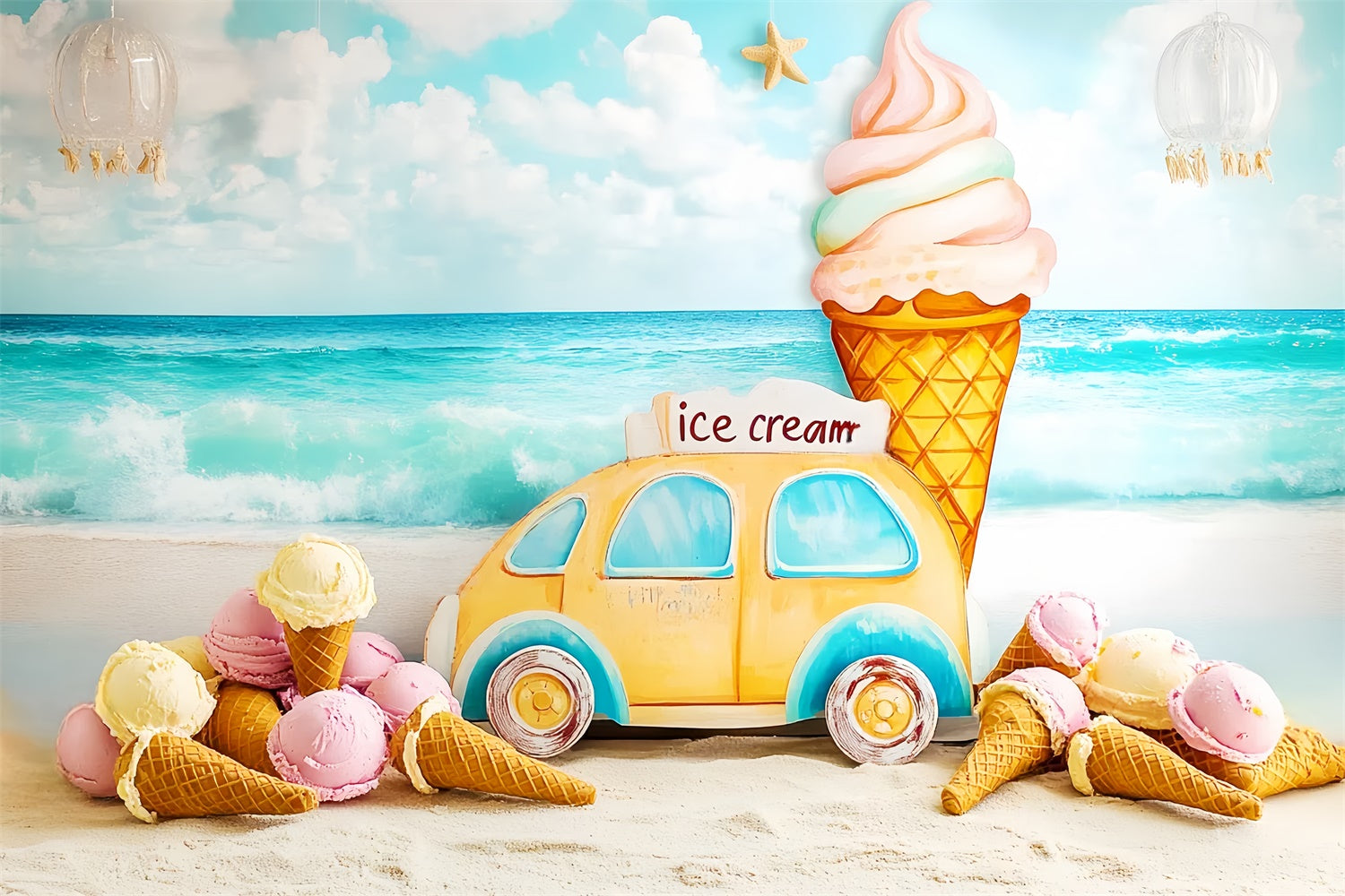 Sommer Strand Backdrop Seaside Ice Cream Dreams Kinder Backdrop CSH5-305