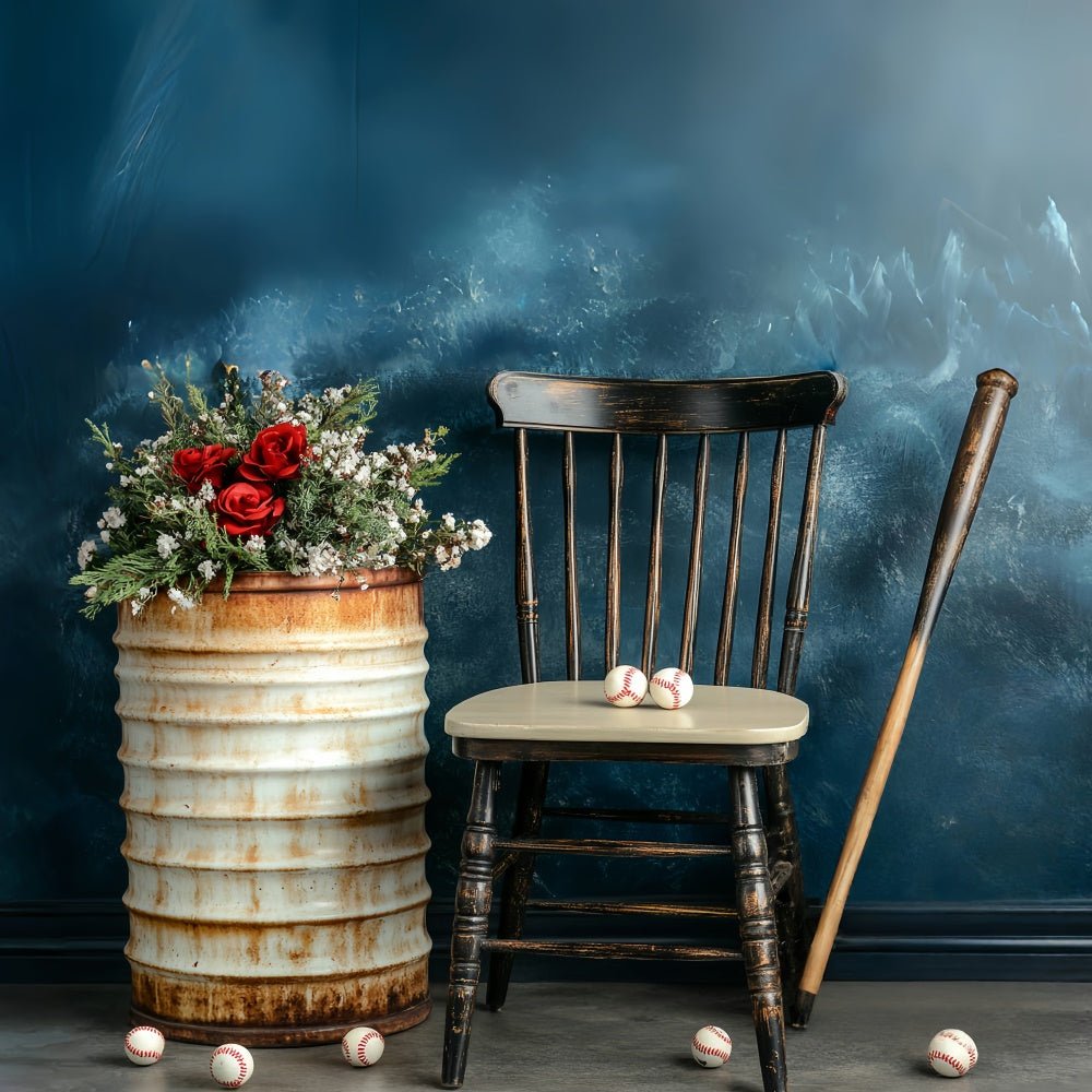 Backdrop Vatertag Rustikale Baseball Blumen Backdrop CSH5-64