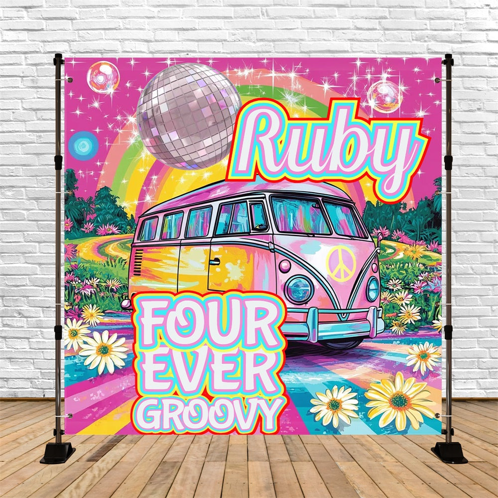 70er Jahre Backdrop Vibrierende Retro Regenbogen Reise Backdrop CSH5-8