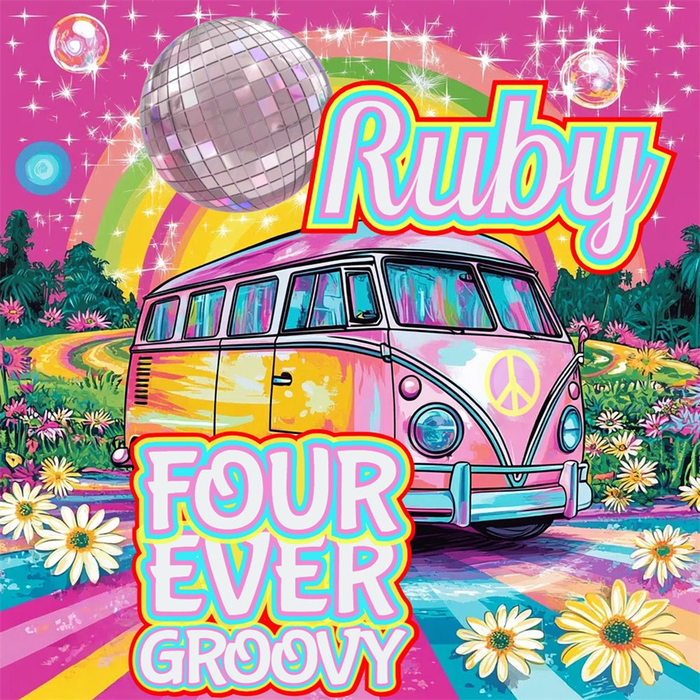 70er Jahre Backdrop Vibrierende Retro Regenbogen Reise Backdrop CSH5-8