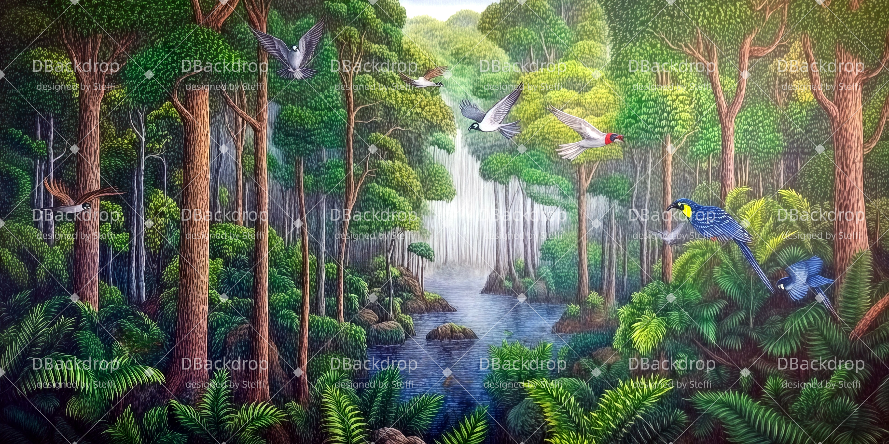 Bühne Theatervorhang Vogeldschungel Theaterwand CSH511-T16