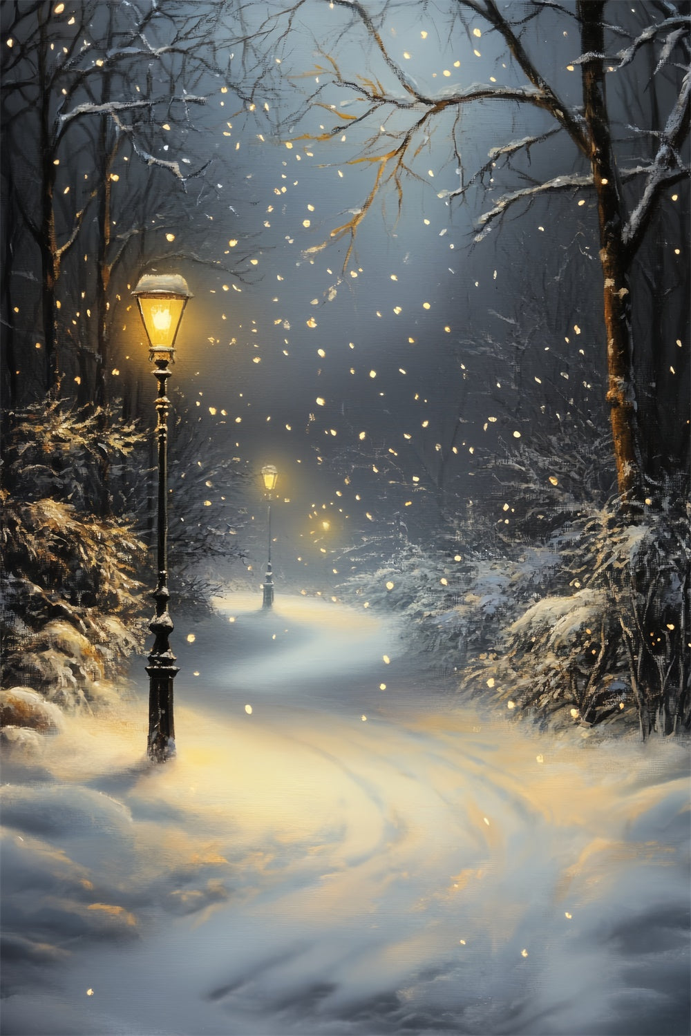 Winterwald Backdrops Schneefall Laternenpfad Fotohintergrund CSH57-151