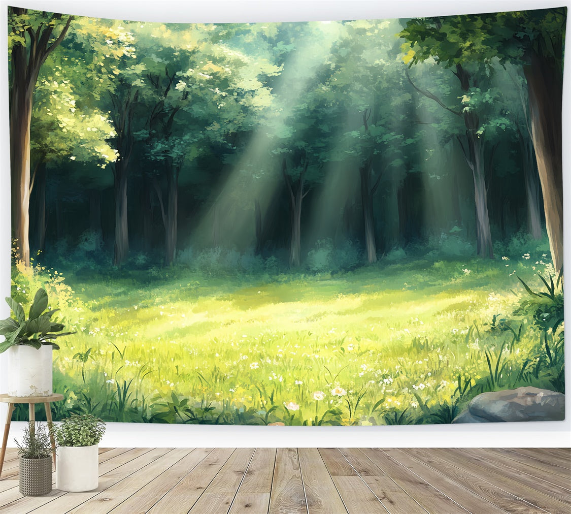 Fotokulisse Wald Sanfte Wiese Sonnenstrahlen Fotohintergrund CSH57-158