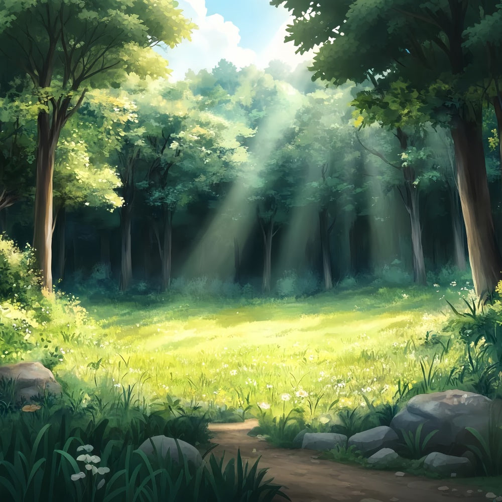 Fotokulisse Wald Sanfte Wiese Sonnenstrahlen Fotohintergrund CSH57-158