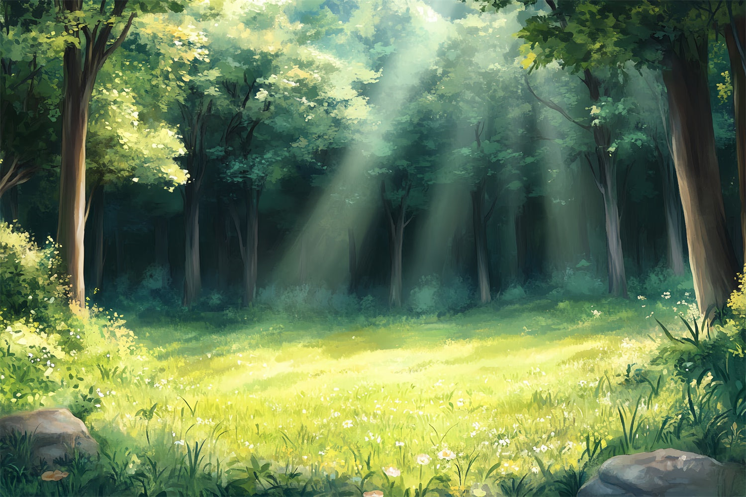 Fotokulisse Wald Sanfte Wiese Sonnenstrahlen Fotohintergrund CSH57-158