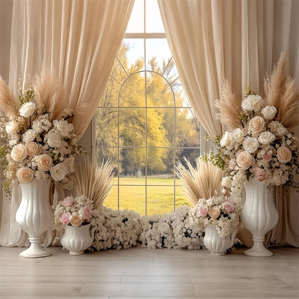 Boho Fotokulisse Creme Rose Fenster Garten Foto Hintergrund CSH57-294
