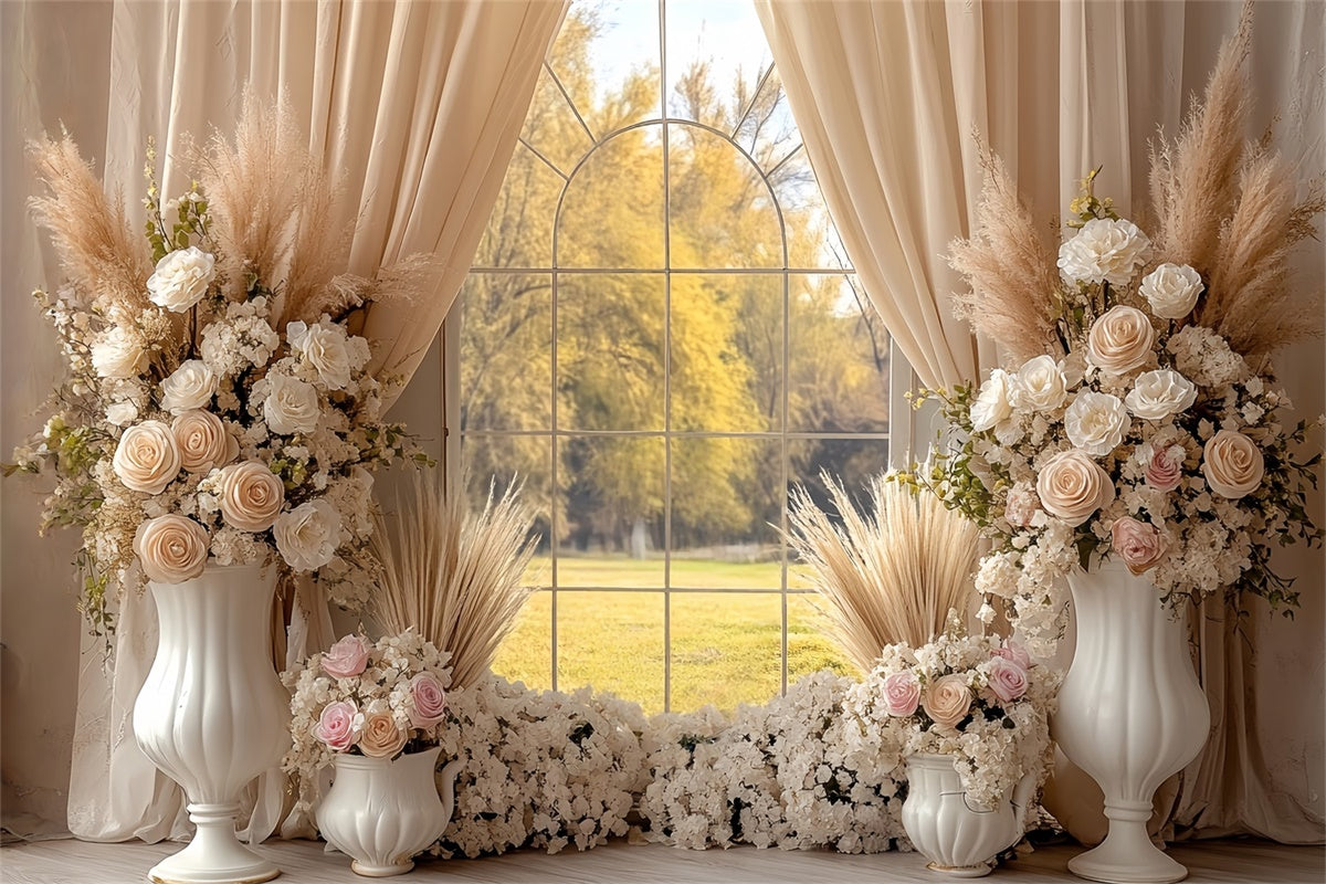 Boho Fotokulisse Creme Rose Fenster Garten Foto Hintergrund CSH57-294