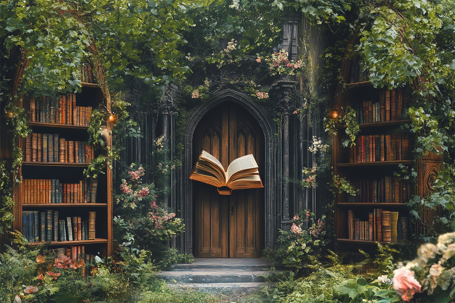 Studio Hintergrund Bibliothek Enchanted Garden Bibliothek Eingang Schule Studio Hintergrund CSH58-109