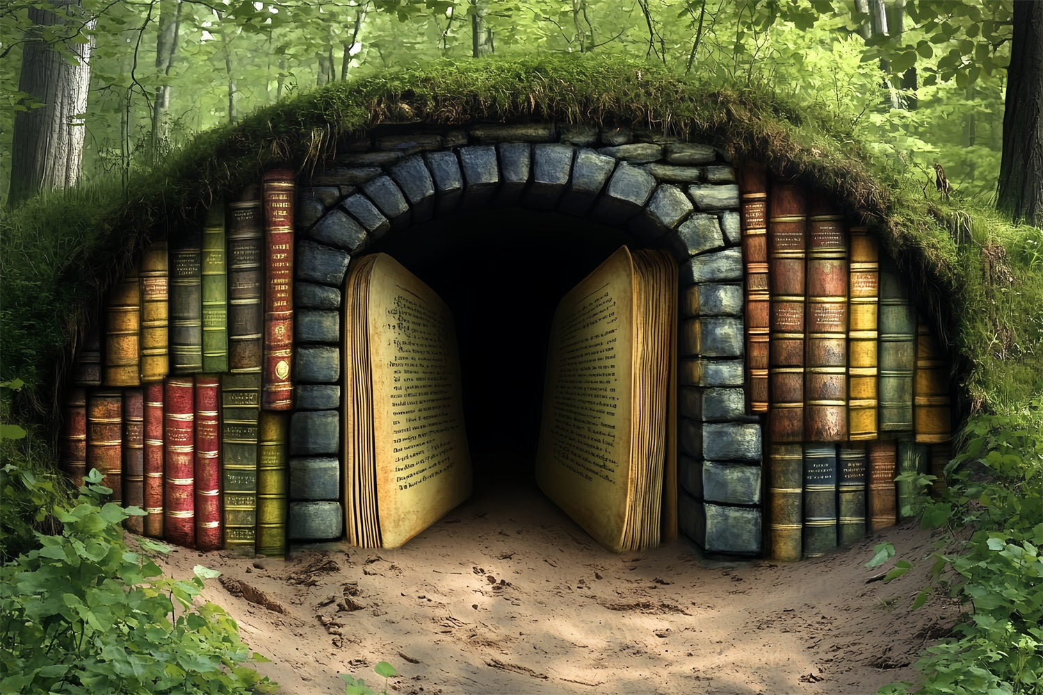 BuchFoto Hintergrund Waldtunnel Antike Seiten zurück zu Schule Hintergründe CSH58-113