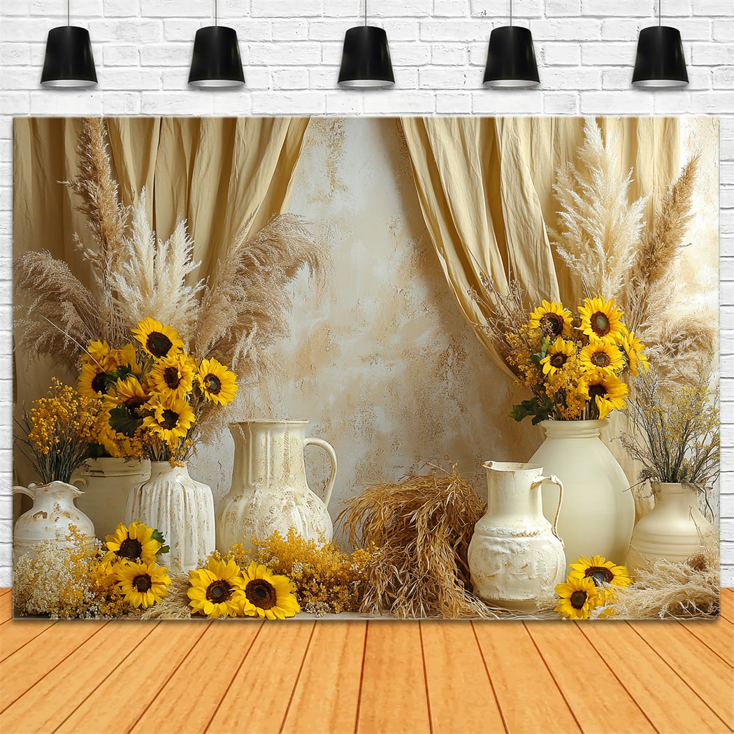 Sonnenblumen Foto Hintergrund, Boho-rustikales Vasenarrangement, Thanksgiving Foto Hintergrund CSH58-131