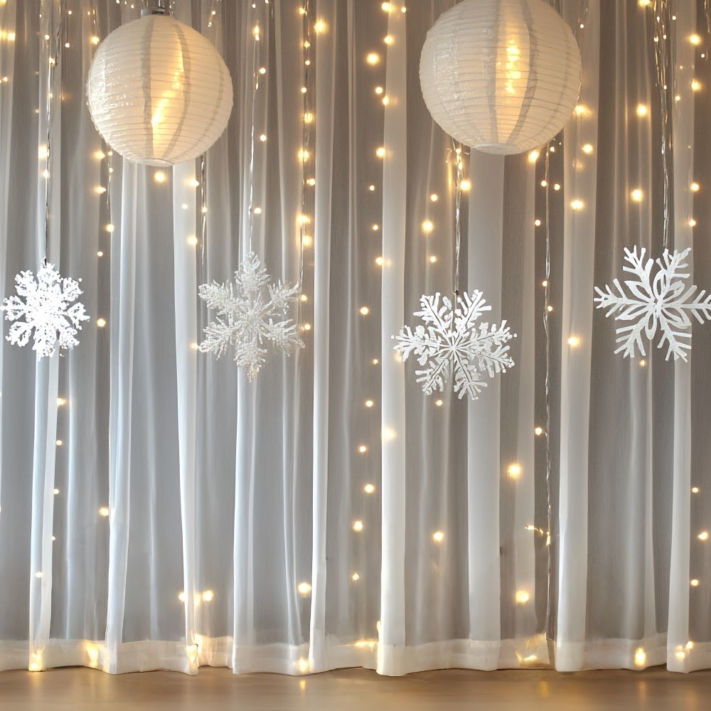 Schneeflocken Backdrop Schneeflocken Laterne Vorhang mit warmen Lichtern Winter Studiohintergrund CSH58-20