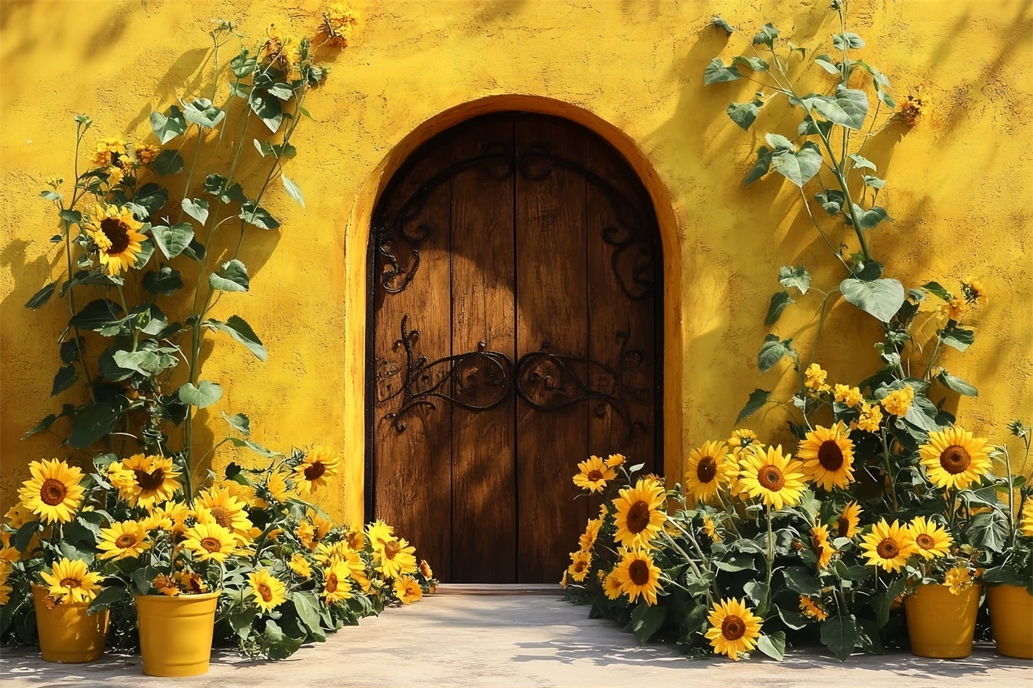 Herbst-Sonnenblumen-Hintergrund Holztür Rustikaler Charme Herbst Studio Hintergrund CSH58-217