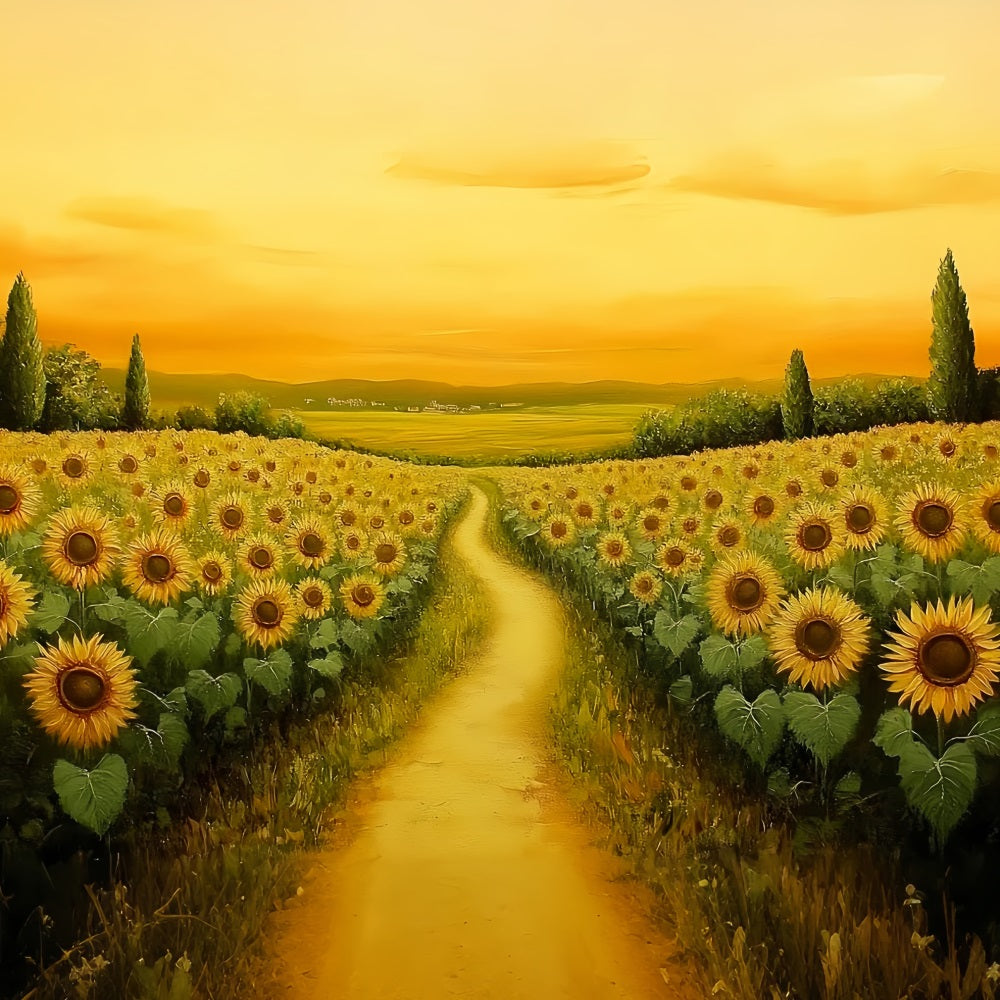 Herbst-Sonnenblumen-Hintergrund Goldener Sonnenuntergang Sonnenblumenweg Herbst Fotohintergrund CSH58-218
