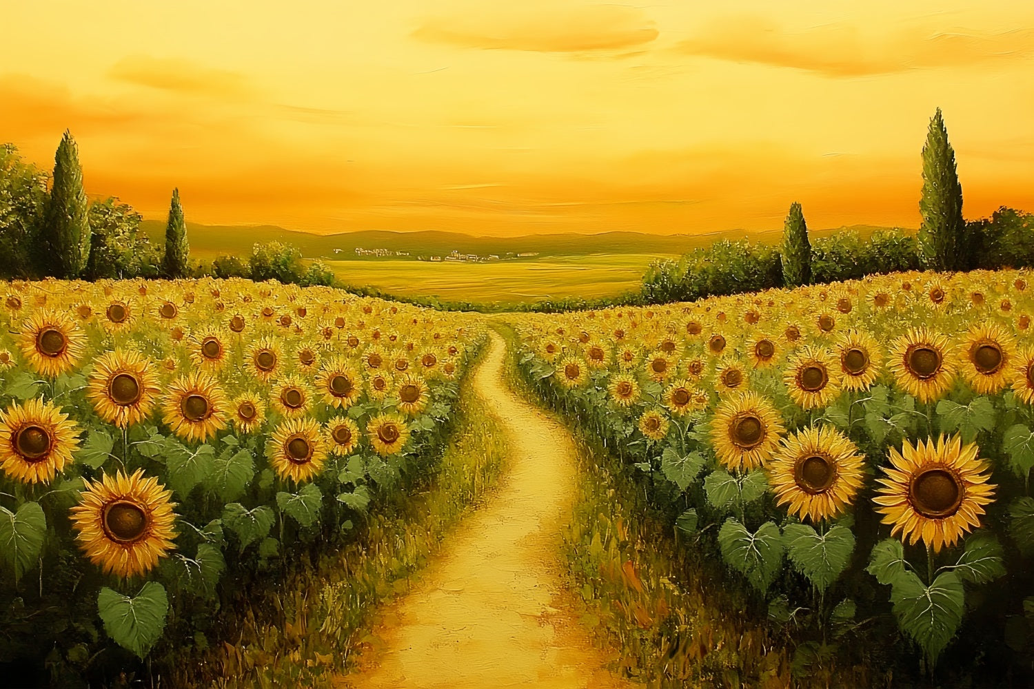 Herbst-Sonnenblumen-Hintergrund Goldener Sonnenuntergang Sonnenblumenweg Herbst Fotohintergrund CSH58-218